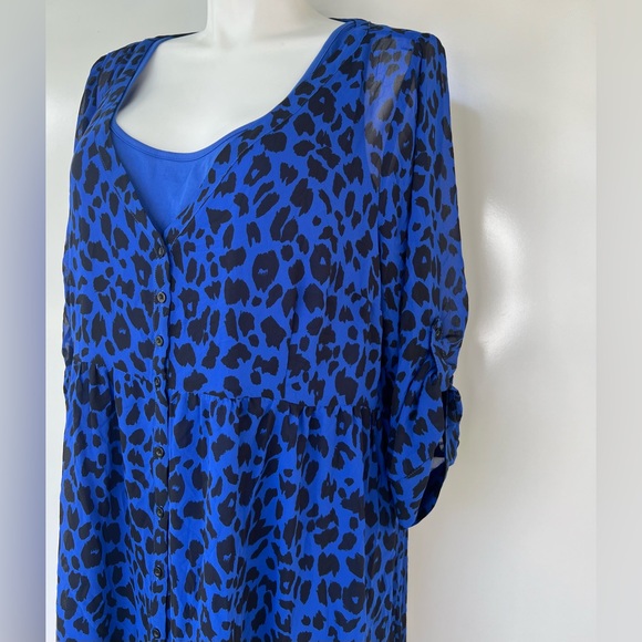 Torrid Animal Print Chiffon Shirtdress 3X 
Going Wild Blue Leopard100%Polyester - Picture 5 of 16